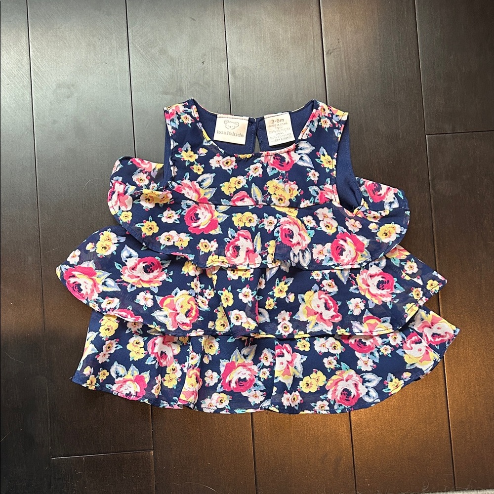 Koala Kids Navy Floral Ruffle Blouse Size 3-6 Month